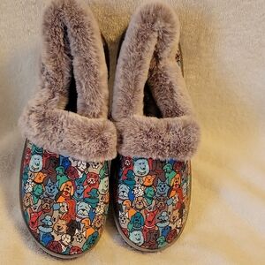Bobs Memory Foam Furry Dog Print Slippers 6.5